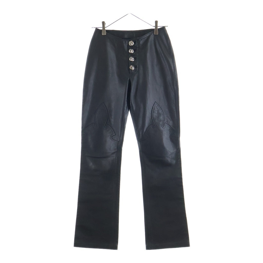 CHROME HEARTS(クロムハーツ) LTHR PANTS ボタンフライ クロスボールボタンフレアニーレザーロングパンツ レディース
