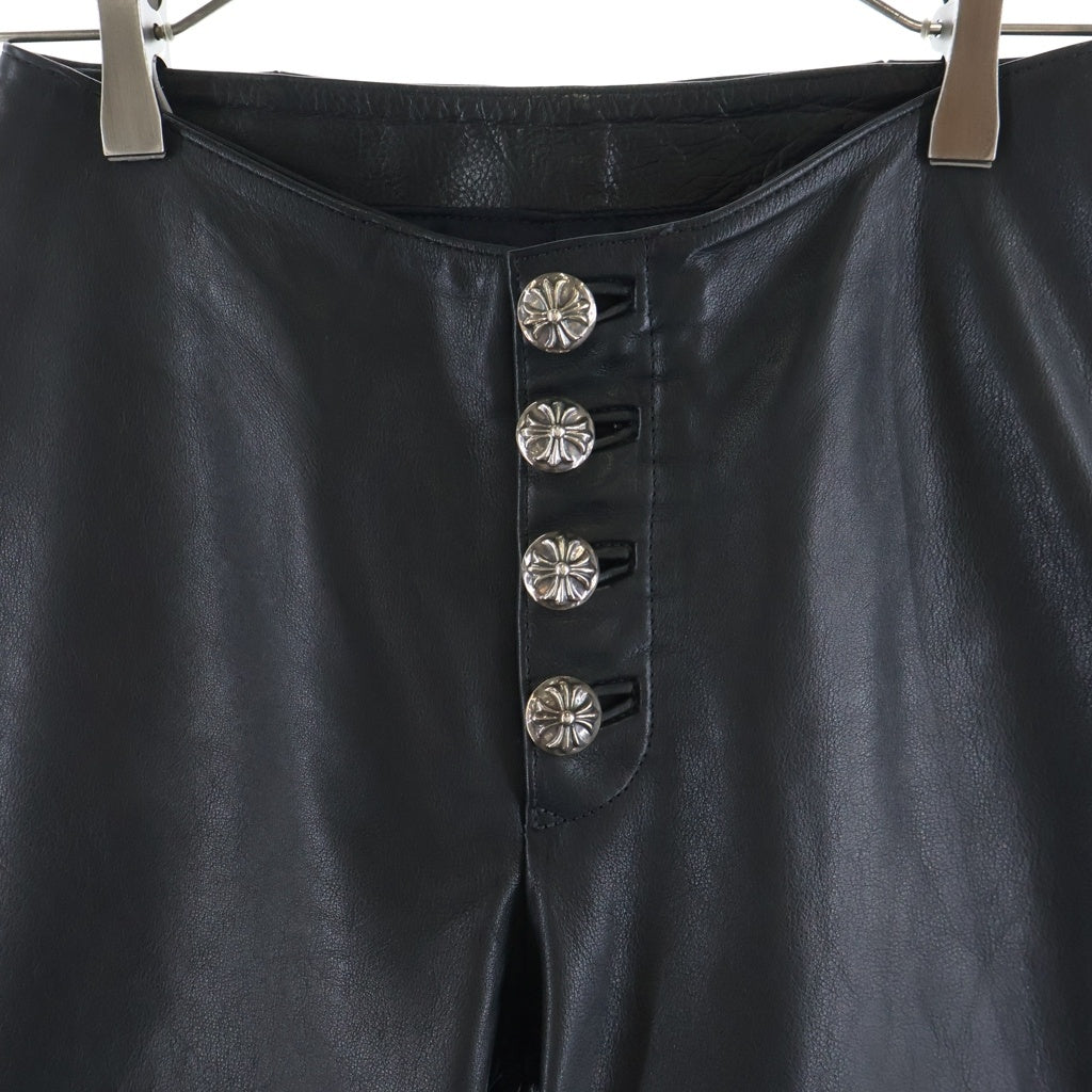 CHROME HEARTS(クロムハーツ) LTHR PANTS ボタンフライ クロスボールボタンフレアニーレザーロングパンツ レディース