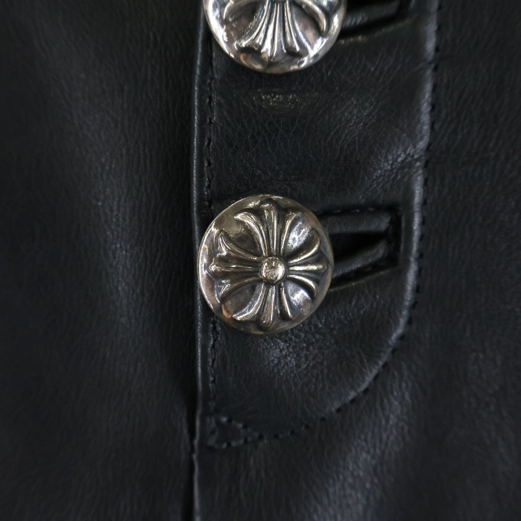 CHROME HEARTS(クロムハーツ) LTHR PANTS ボタンフライ クロスボールボタンフレアニーレザーロングパンツ レディース
