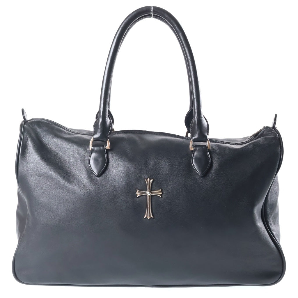 CHROME HEARTS(クロムハーツ) ラージクロス付きレザーボストンバッグ ブラック/シルバー