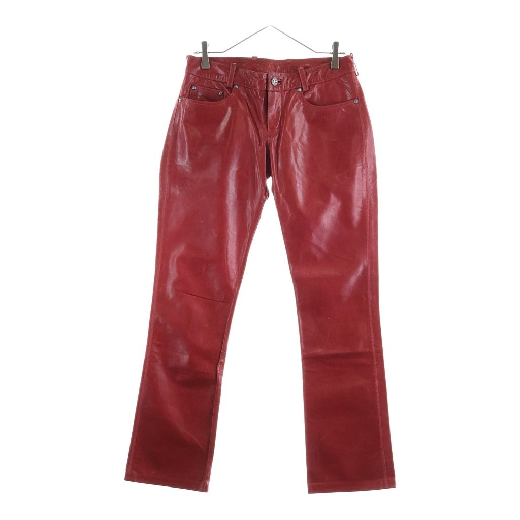 CHROME HEARTS(クロムハーツ) LTHR PANTS レザーパンツ クロスボールボタンレザーロングパンツ レッド