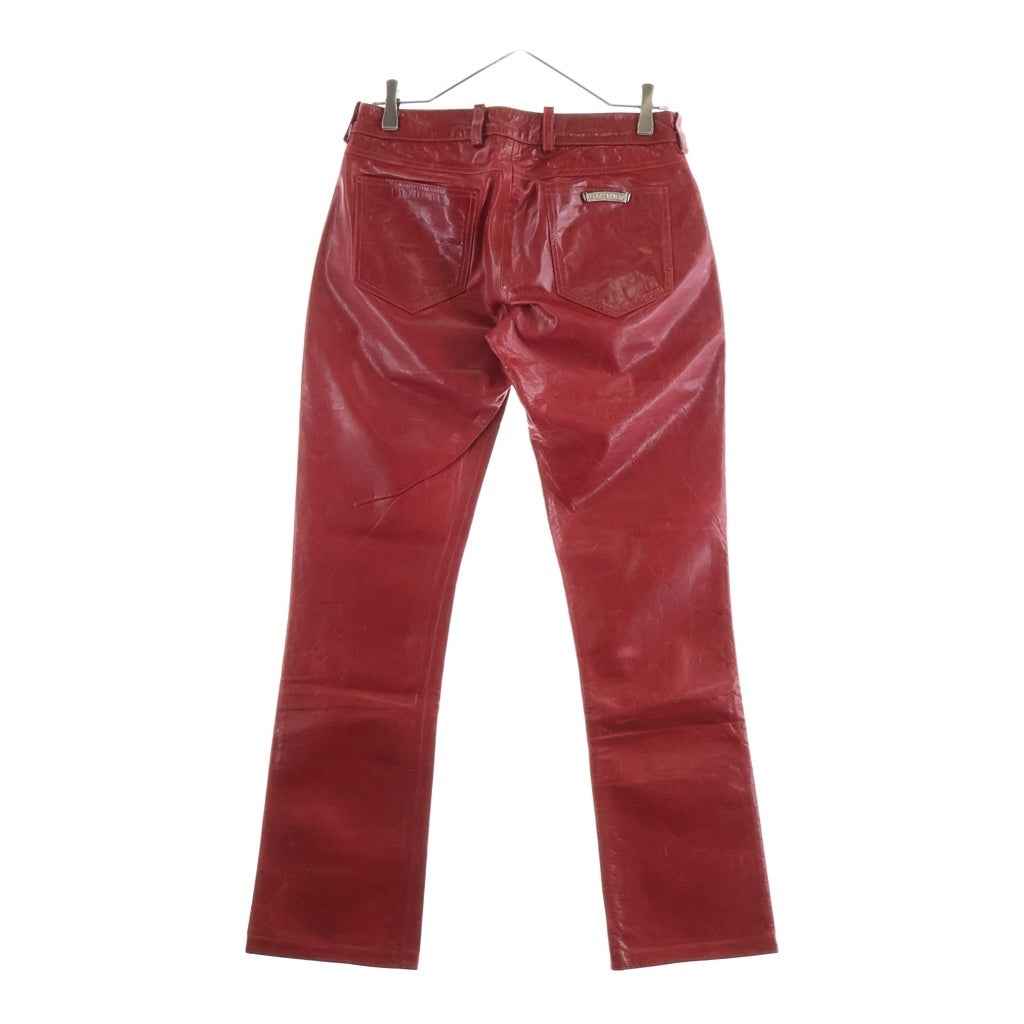 CHROME HEARTS(クロムハーツ) LTHR PANTS レザーパンツ クロスボールボタンレザーロングパンツ レッド