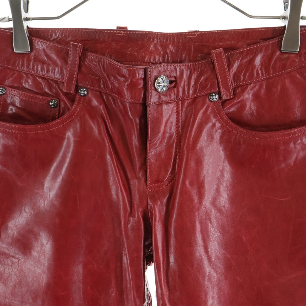 CHROME HEARTS(クロムハーツ) LTHR PANTS レザーパンツ クロスボールボタンレザーロングパンツ レッド