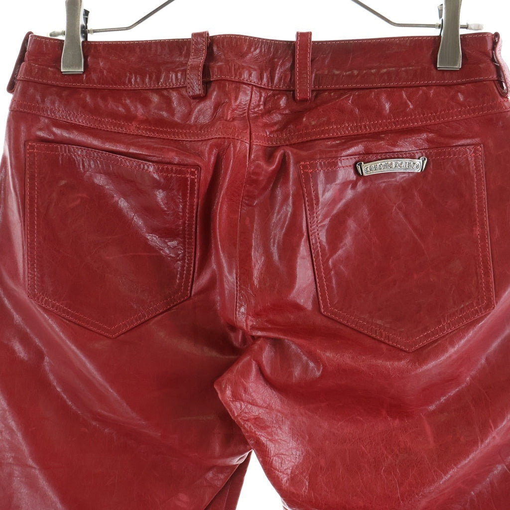 CHROME HEARTS(クロムハーツ) LTHR PANTS レザーパンツ クロスボールボタンレザーロングパンツ レッド