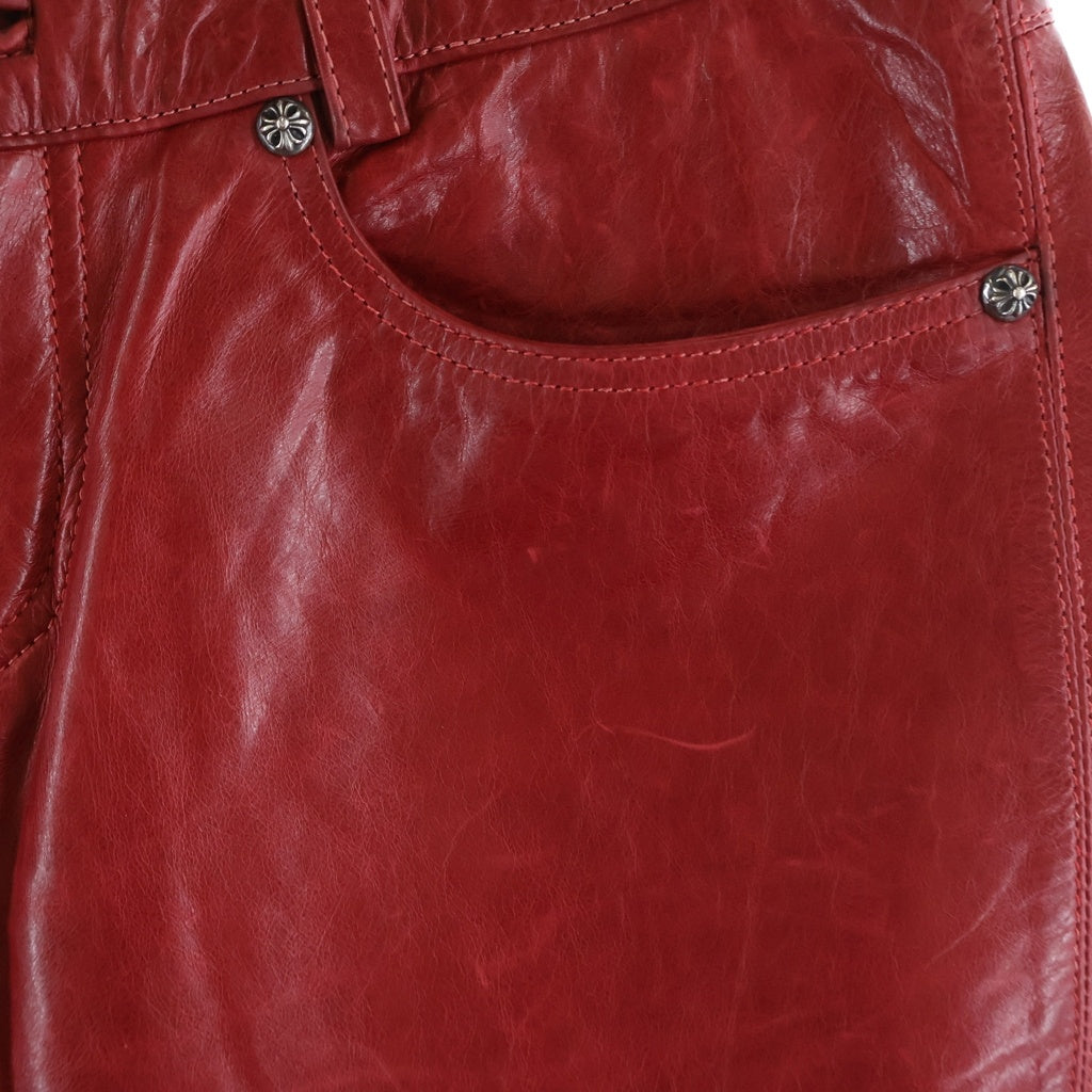 CHROME HEARTS(クロムハーツ) LTHR PANTS レザーパンツ クロスボールボタンレザーロングパンツ レッド