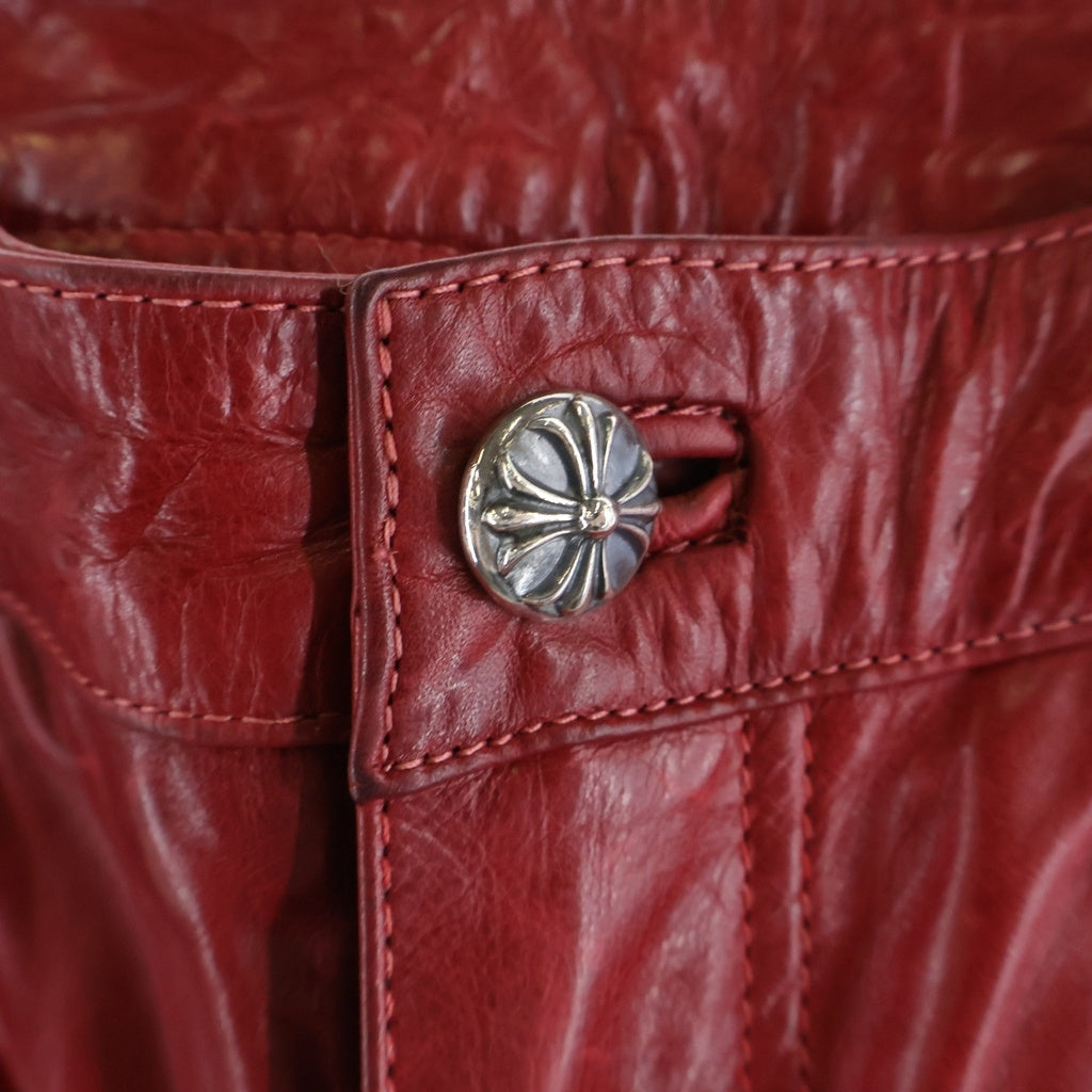 CHROME HEARTS(クロムハーツ) LTHR PANTS レザーパンツ クロスボールボタンレザーロングパンツ レッド