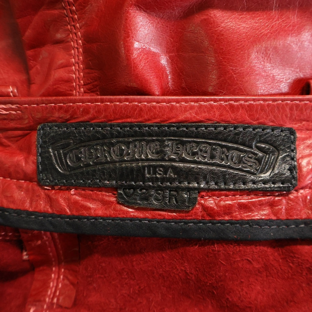 CHROME HEARTS(クロムハーツ) LTHR PANTS レザーパンツ クロスボールボタンレザーロングパンツ レッド