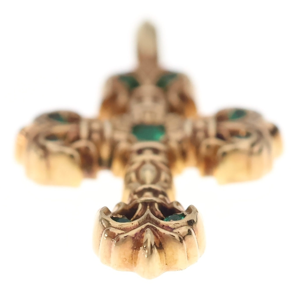 CHROME HEARTS(クロムハーツ) 22K CHARM FILIGREE TINY P EMRLD タイニーフィリグリー PAVEエメラルド ゴールドネックレストップ