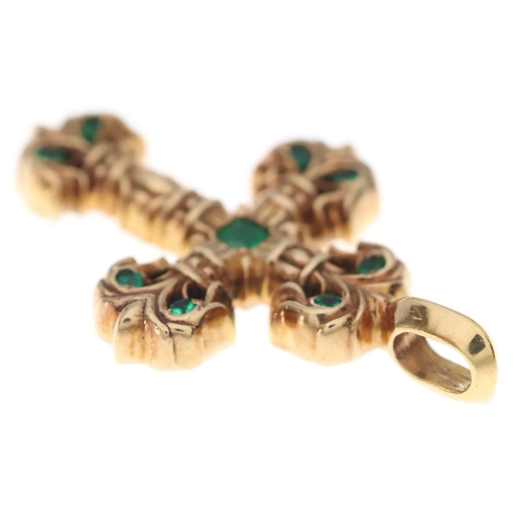CHROME HEARTS(クロムハーツ) 22K CHARM FILIGREE TINY P EMRLD タイニーフィリグリー PAVEエメラルド ゴールドネックレストップ