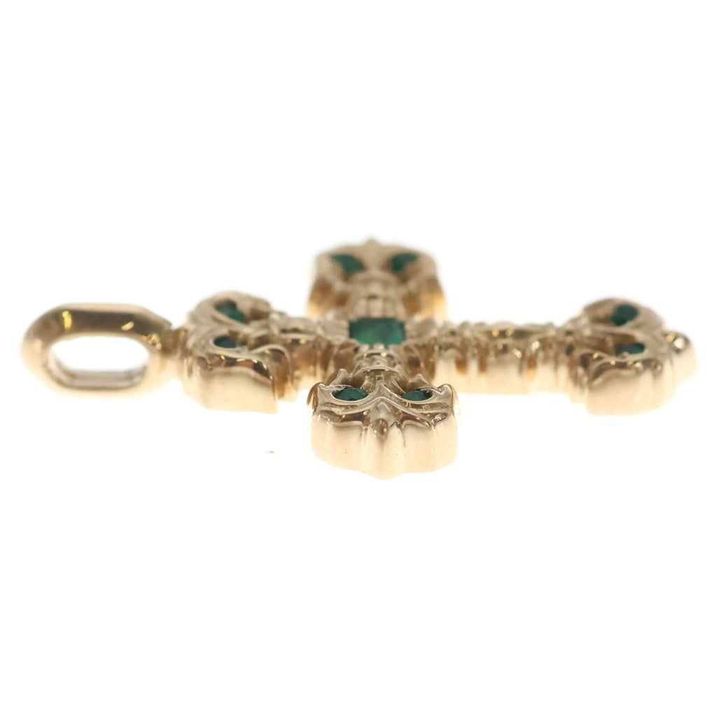CHROME HEARTS(クロムハーツ) 22K CHARM FILIGREE TINY P EMRLD タイニーフィリグリー PAVEエメラルド ゴールドネックレストップ ゴールド/グリーン