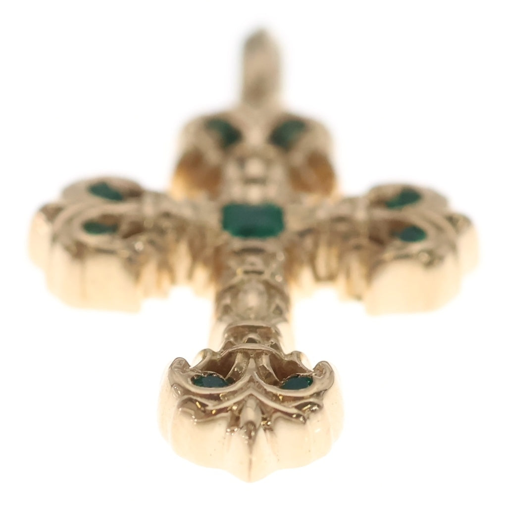 CHROME HEARTS(クロムハーツ) 22K CHARM FILIGREE TINY P EMRLD タイニーフィリグリー PAVEエメラルド ゴールドネックレストップ ゴールド/グリーン