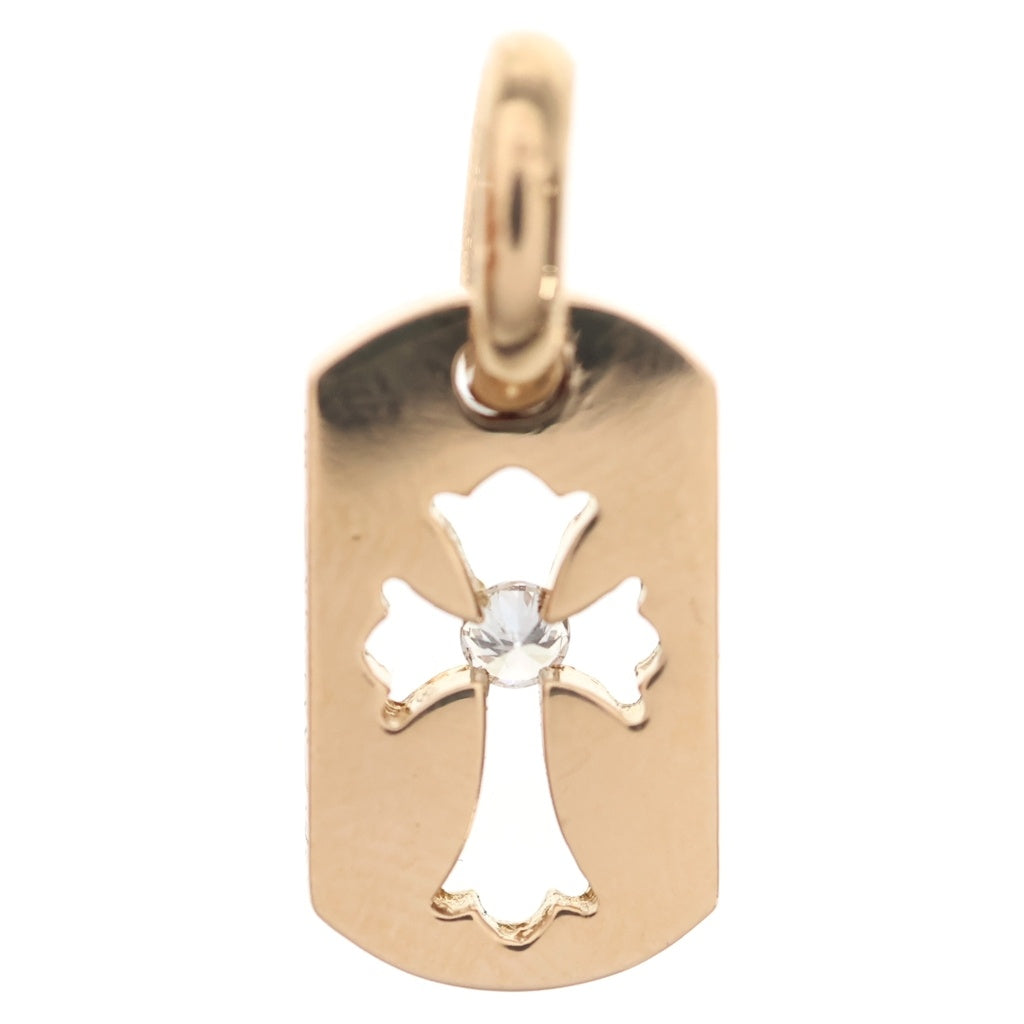 CHROME HEARTS(クロムハーツ) 22K DT TNY CO CRS P D タイニーカットアウトクロスドッグタグ センターPAVEダイヤ チャーム ゴールドネックレストップ