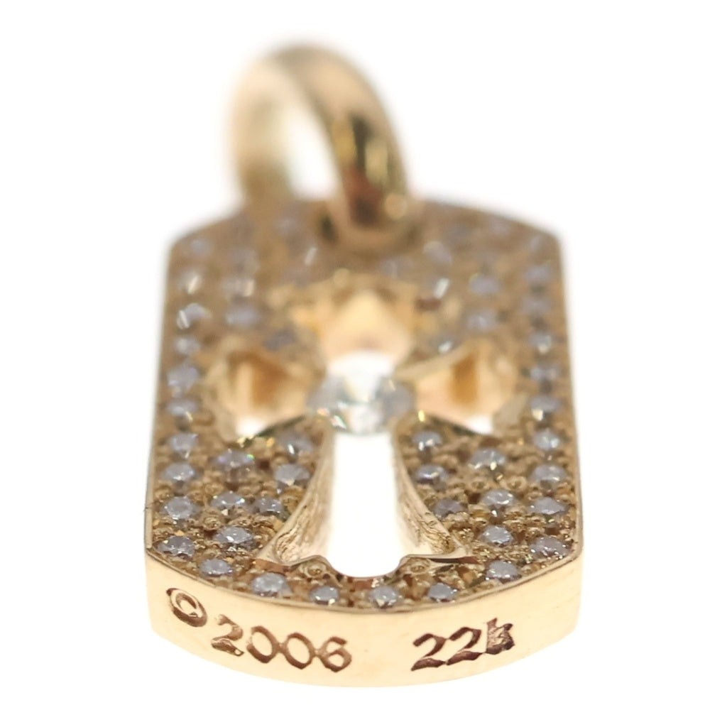 CHROME HEARTS(クロムハーツ) 22K DT TNY CO CRS P D タイニーカットアウトクロスドッグタグ センターPAVEダイヤ チャーム ゴールドネックレストップ