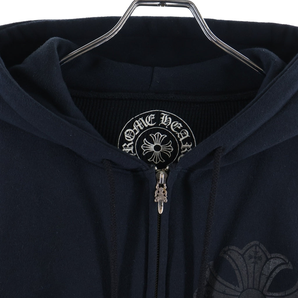 CHROME HEARTS(クロムハーツ) OLD CH Plus Gold Horseshoe Print Zip Hoodie オールド CHプラス ゴールド ホースシュー プリント 裏地サーマル パーカー ブラック