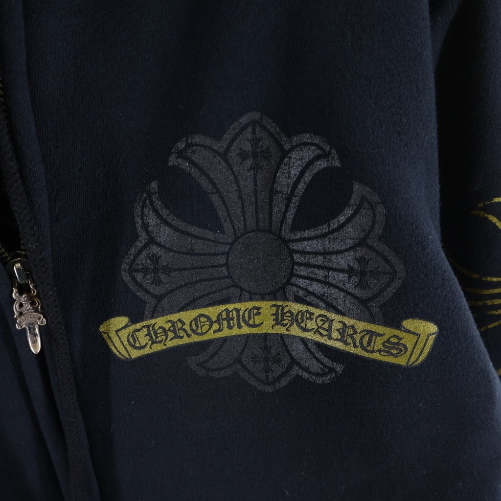 CHROME HEARTS(クロムハーツ) OLD CH Plus Gold Horseshoe Print Zip Hoodie オールド CHプラス ゴールド ホースシュー プリント 裏地サーマル パーカー ブラック