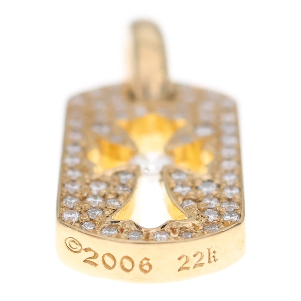 CHROME HEARTS(クロムハーツ) 22K DT TNY CO CRS P D タイニーカットアウトクロスドッグタグ センターPAVEダイヤ チャーム ゴールドネックレストップ