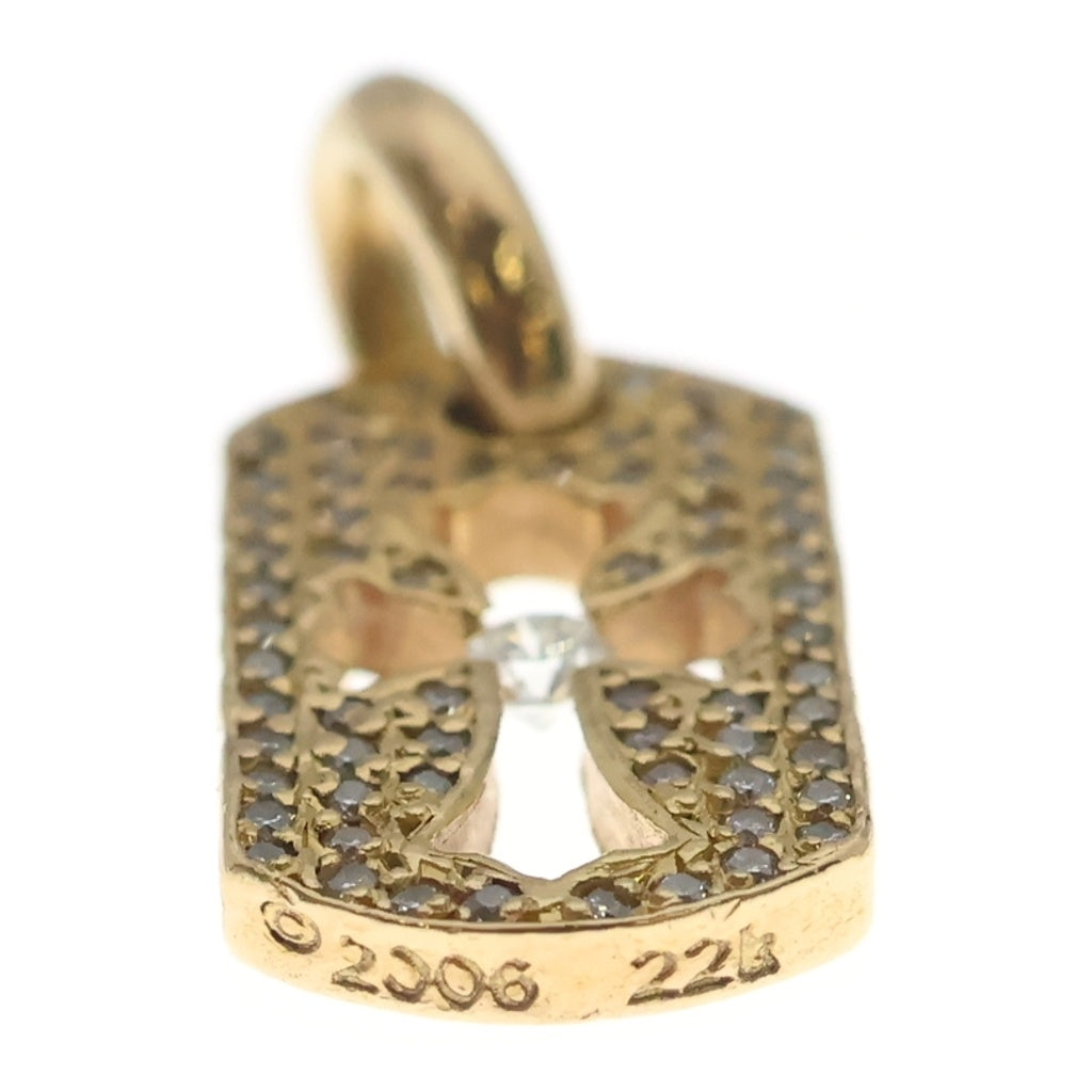 CHROME HEARTS(クロムハーツ) 22K DT TNY CO CRS P D タイニーカットアウトクロスドッグタグ センターPAVEダイヤ チャーム ゴールドネックレストップ