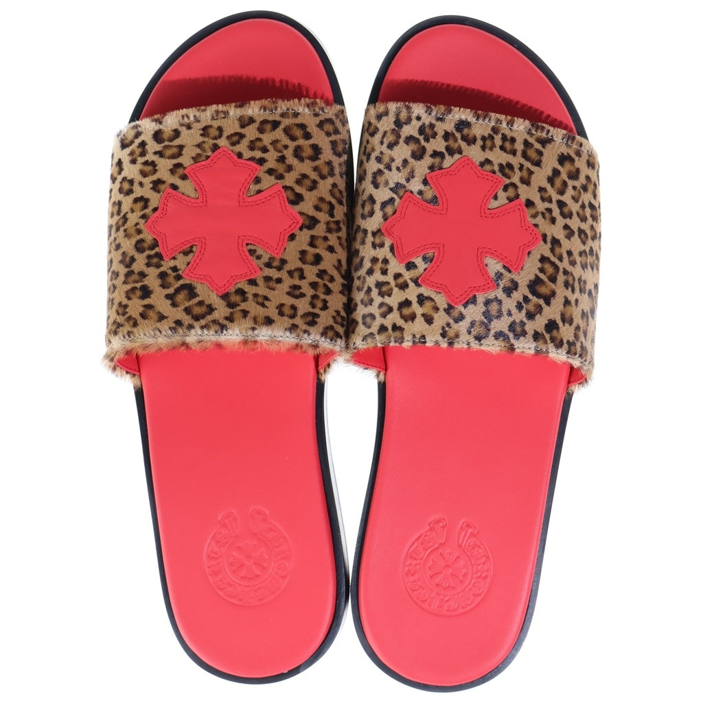 CHROME HEARTS(クロムハーツ) CH SLIDE CHプラスパッチレオパードハラコサンダル ブラウン/レッド