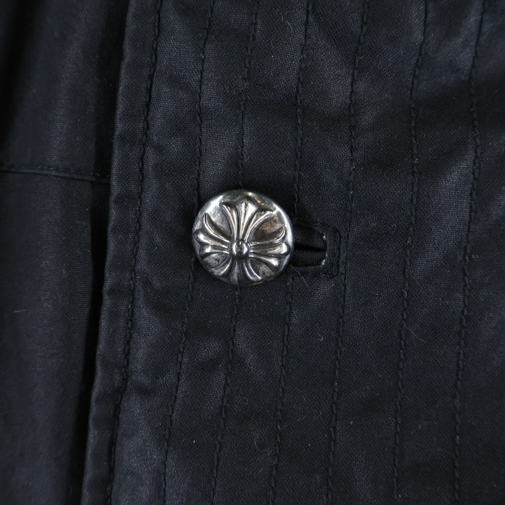 CHROME HEARTS(クロムハーツ) バックフレアニークロスボールボタンコーティングレザーPコート ブラック