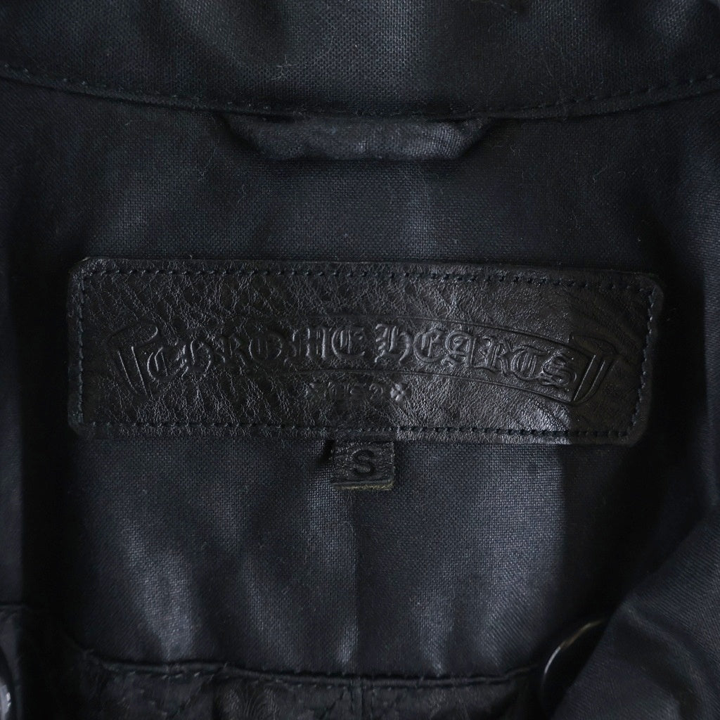 CHROME HEARTS(クロムハーツ) バックフレアニークロスボールボタンコーティングレザーPコート ブラック