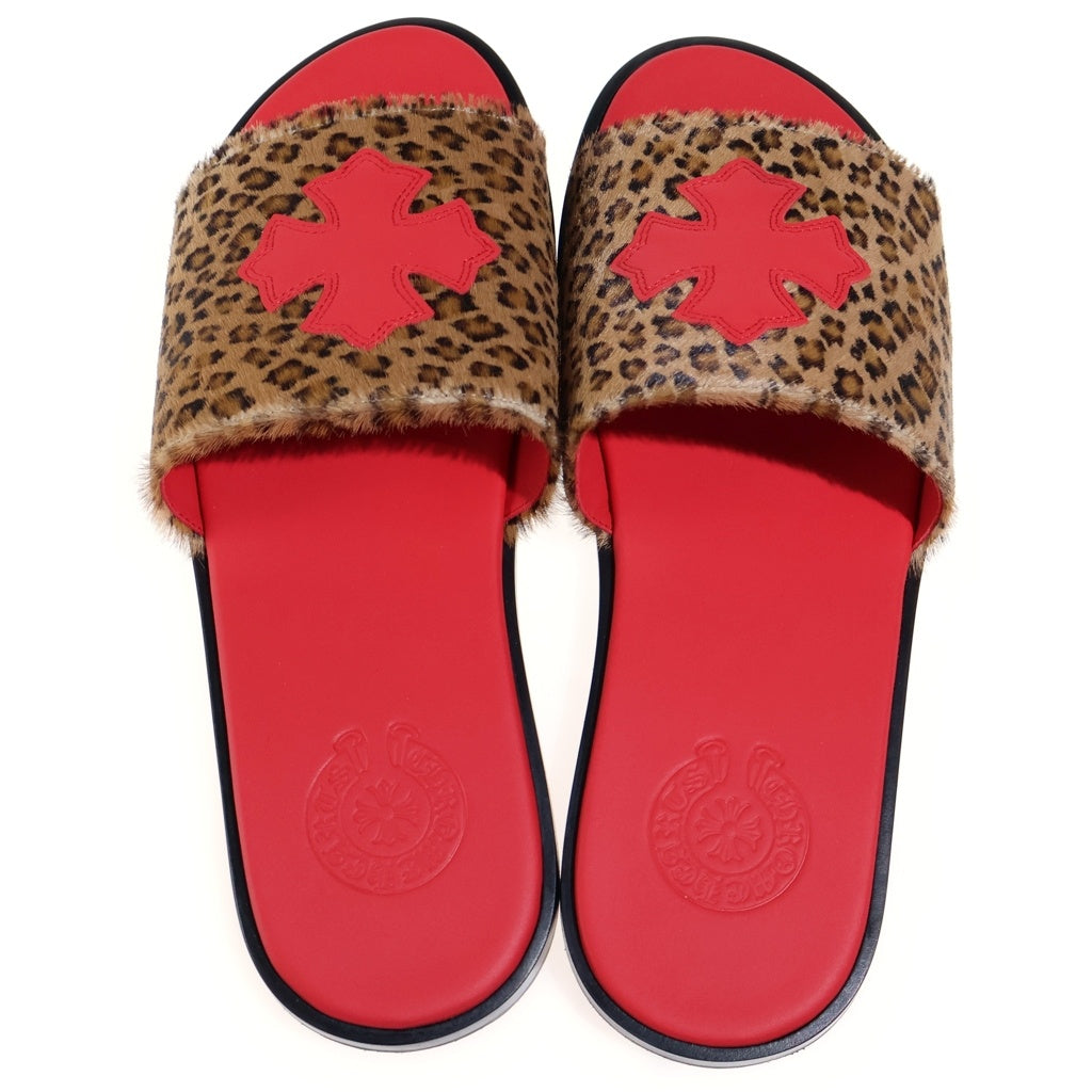 CHROME HEARTS(クロムハーツ) CH SLIDE CHプラスパッチレオパードハラコサンダル レッド/ベージュ