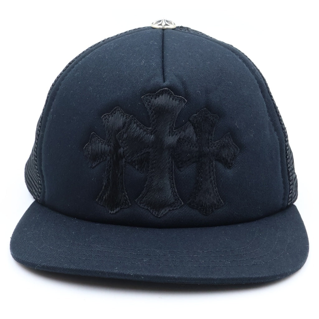 CHROME HEARTS(クロムハーツ) 3 セメタリークロスパッチハラコ トラッカーキャップ 帽子 メッシュ クロスボール付き ブラック