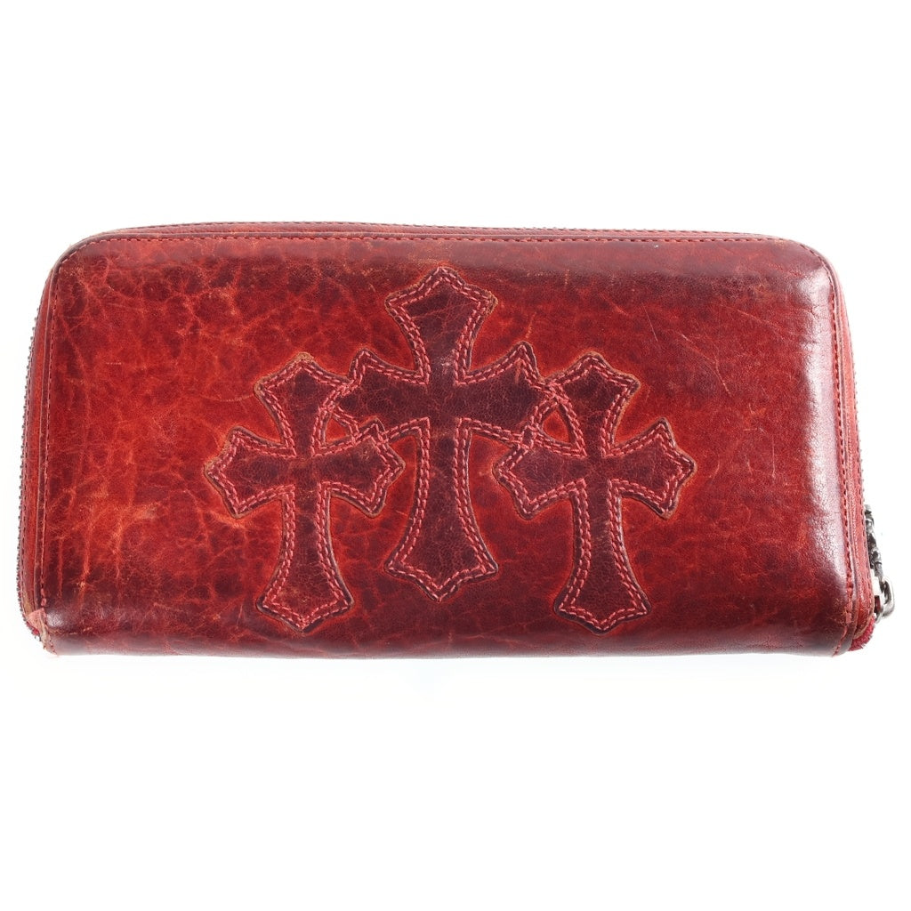 CHROME HEARTS(クロムハーツ) REC F ZIP 3セメタリークロスパッチ ラウンドファスナーウォレット 長財布 レッド
