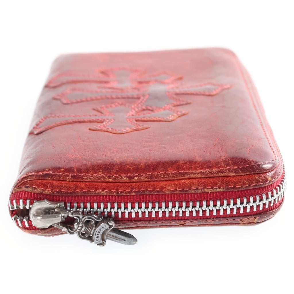 CHROME HEARTS(クロムハーツ) REC F ZIP 3セメタリークロスパッチ ラウンドファスナーウォレット 長財布 レッド