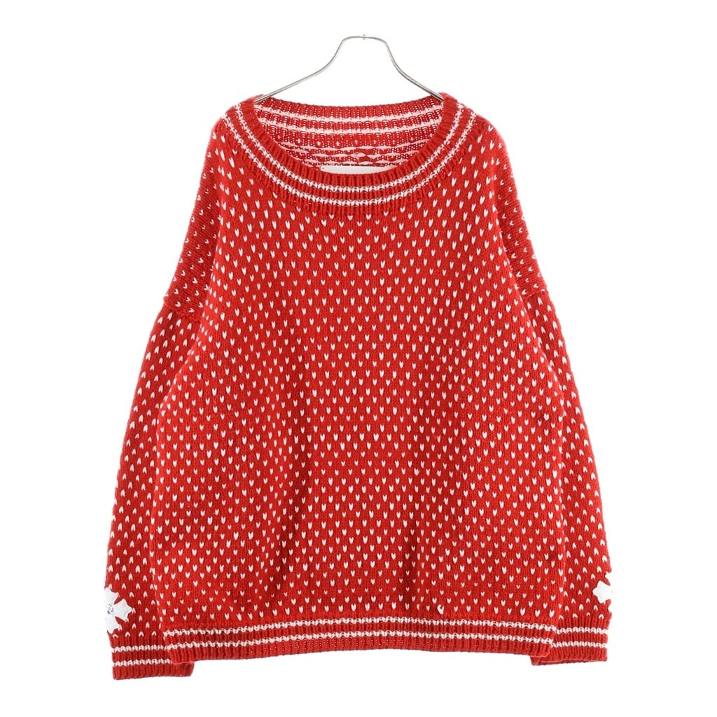 CHROME HEARTS(クロムハーツ) CROSS PATCH CASHMERE KNIT SWEATER クロスパッチ付きカシミアニットセーター レッド/ホワイト