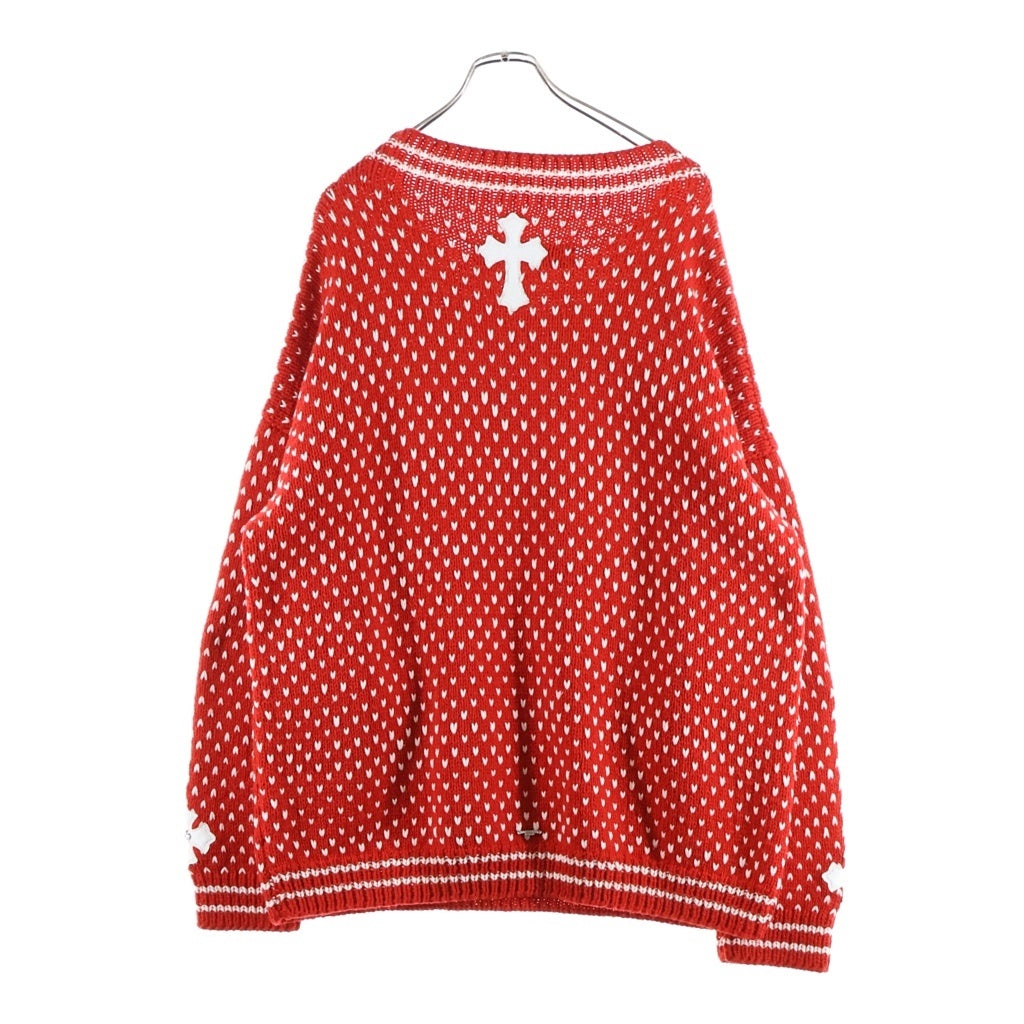 CHROME HEARTS(クロムハーツ) CROSS PATCH CASHMERE KNIT SWEATER クロスパッチ付きカシミアニットセーター レッド/ホワイト
