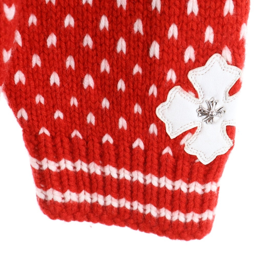CHROME HEARTS(クロムハーツ) CROSS PATCH CASHMERE KNIT SWEATER クロスパッチ付きカシミアニットセーター レッド/ホワイト