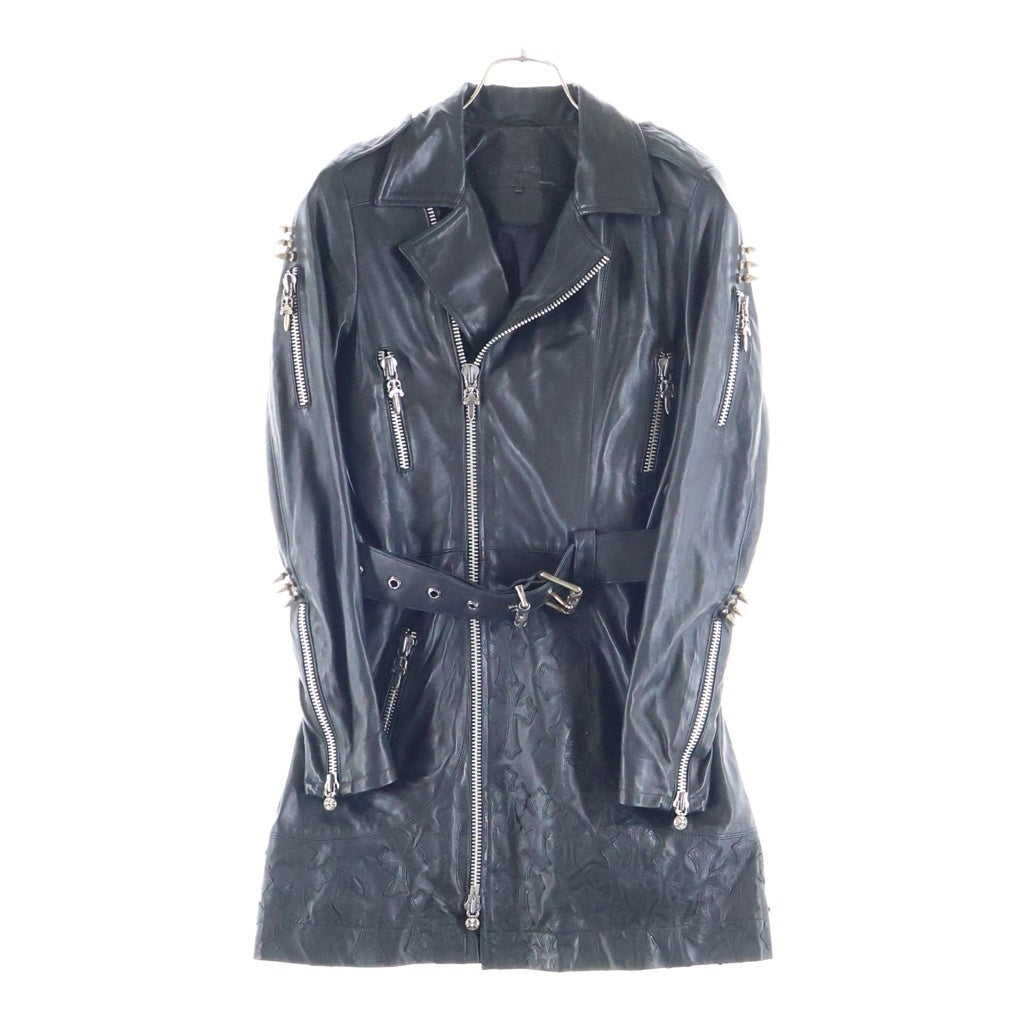 CHROME HEARTS(クロムハーツ) CEMETERY CROSS PATCH LEATHER COAT セメタリークロスパッチ付き レザーライダースコート ブラック