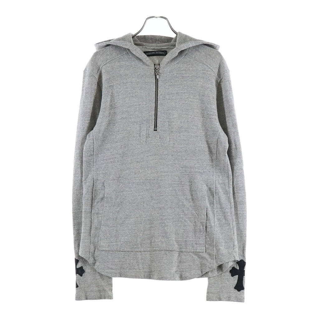 CHROME HEARTS(クロムハーツ) OLD 袖クロスパッチ付きハーフジップパーカー グレー