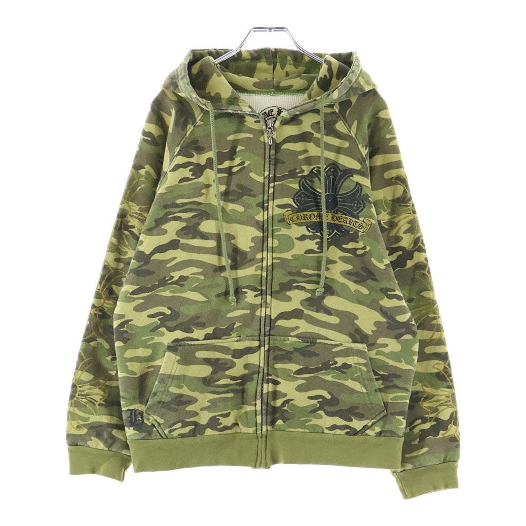 CHROME HEARTS(クロムハーツ) OLD THRML SWTSHRT HD ZIP CH PLUS 袖CHプラスプリント ジップアップ パーカー カモフラージュ/イエロー