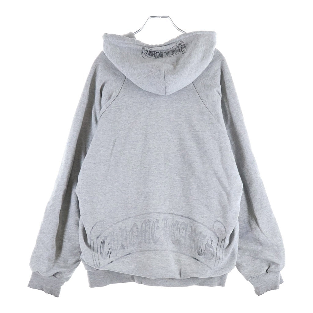CHROME HEARTS(クロムハーツ) OLD THRML SWTSHRT HD ZIP 裏地サーマル バックスクロールプリント ダガージップアップパーカー グレー/メタリックシルバー