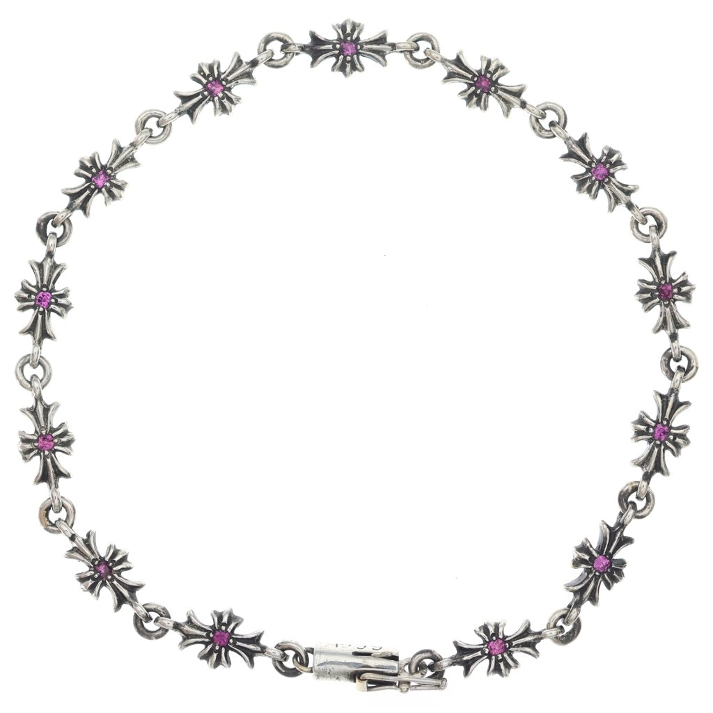 CHROME HEARTS(クロムハーツ) TNY E CH PLS PNK SAPH タイニーECHプラス PAVEピンクサファイア シルバーブレスレット 13LINK