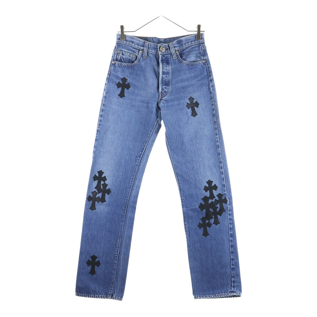 CHROME HEARTS(クロムハーツ) ×LEVI'S U VNTG JEAN BLU/RED TAB リーバイス 501 クロスパッチ付きボタンフライデニムパンツ インディゴ レディース