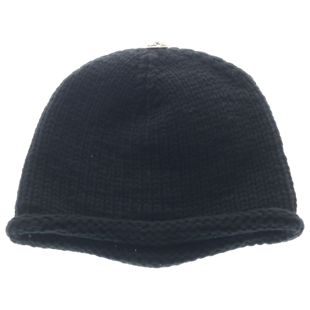 CHROME HEARTS(クロムハーツ) BEANIE CASH レザーパッチビーニー クロスパッチクロスボールスモールCHクロス付カシミヤ帽子 ブラック/シルバー
