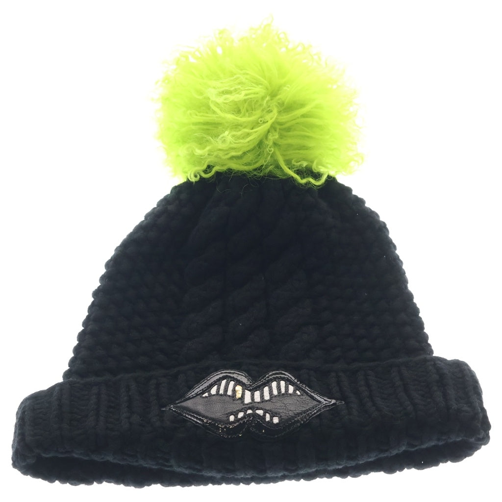 CHROME HEARTS(クロムハーツ) MATTY BOY PPO BEANIE CASH マッティボーイ レザーパッチボンボン付きニット帽 ブラック/ライトグリーン