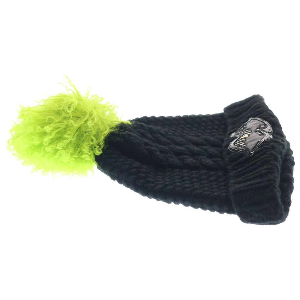 CHROME HEARTS(クロムハーツ) MATTY BOY PPO BEANIE CASH マッティボーイ レザーパッチボンボン付きニット帽 ブラック/ライトグリーン