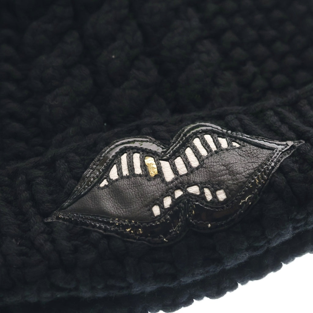 CHROME HEARTS(クロムハーツ) MATTY BOY PPO BEANIE CASH マッティボーイ レザーパッチボンボン付きニット帽 ブラック/ライトグリーン