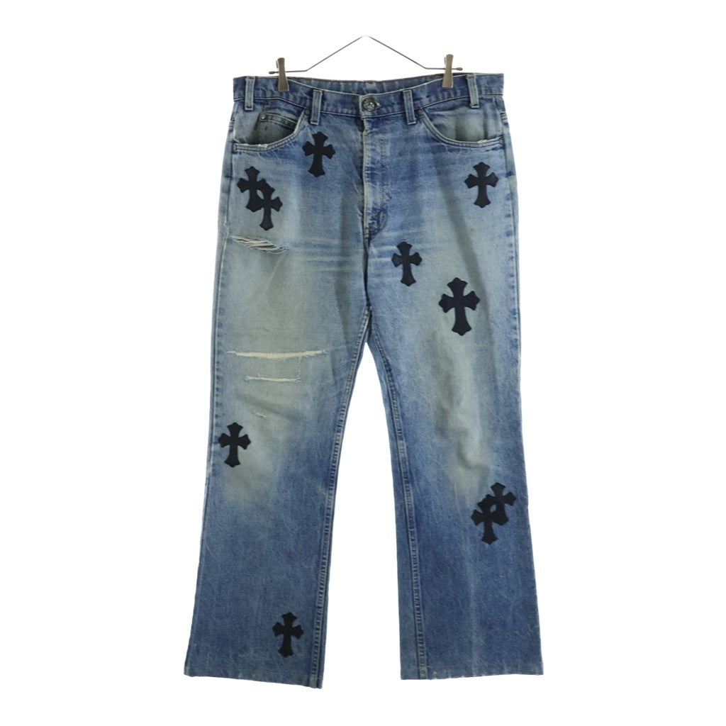CHROME HEARTS(クロムハーツ) U VNTG JEAN BLU ORNG TAB クロスパッチ付きウォッシュド505デニムパンツ インディゴ/ブラック