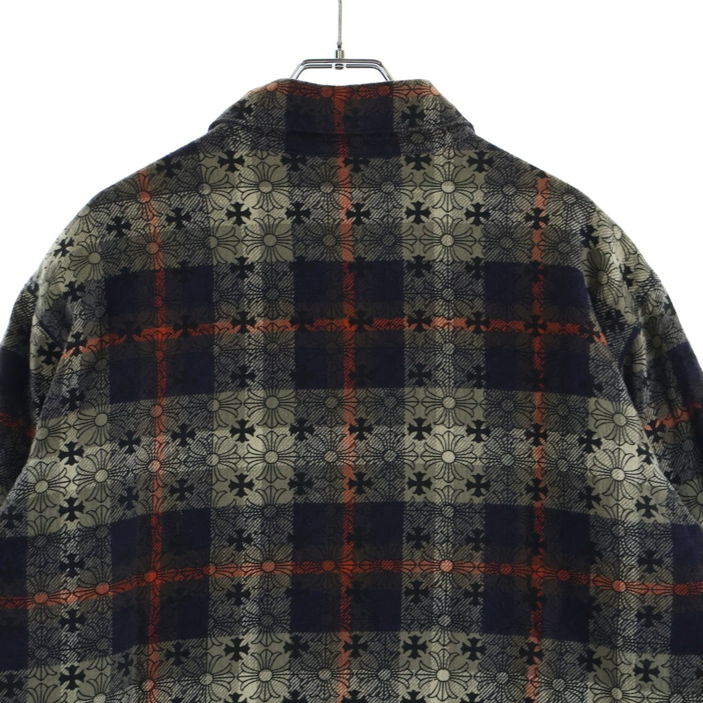 CHROME HEARTS(クロムハーツ) WORKDOG CTN VJ PLD PLS ワークドッグ クロスボールボタン CHプラス総柄 チェック柄 中綿 シャツジャケット ネイビー