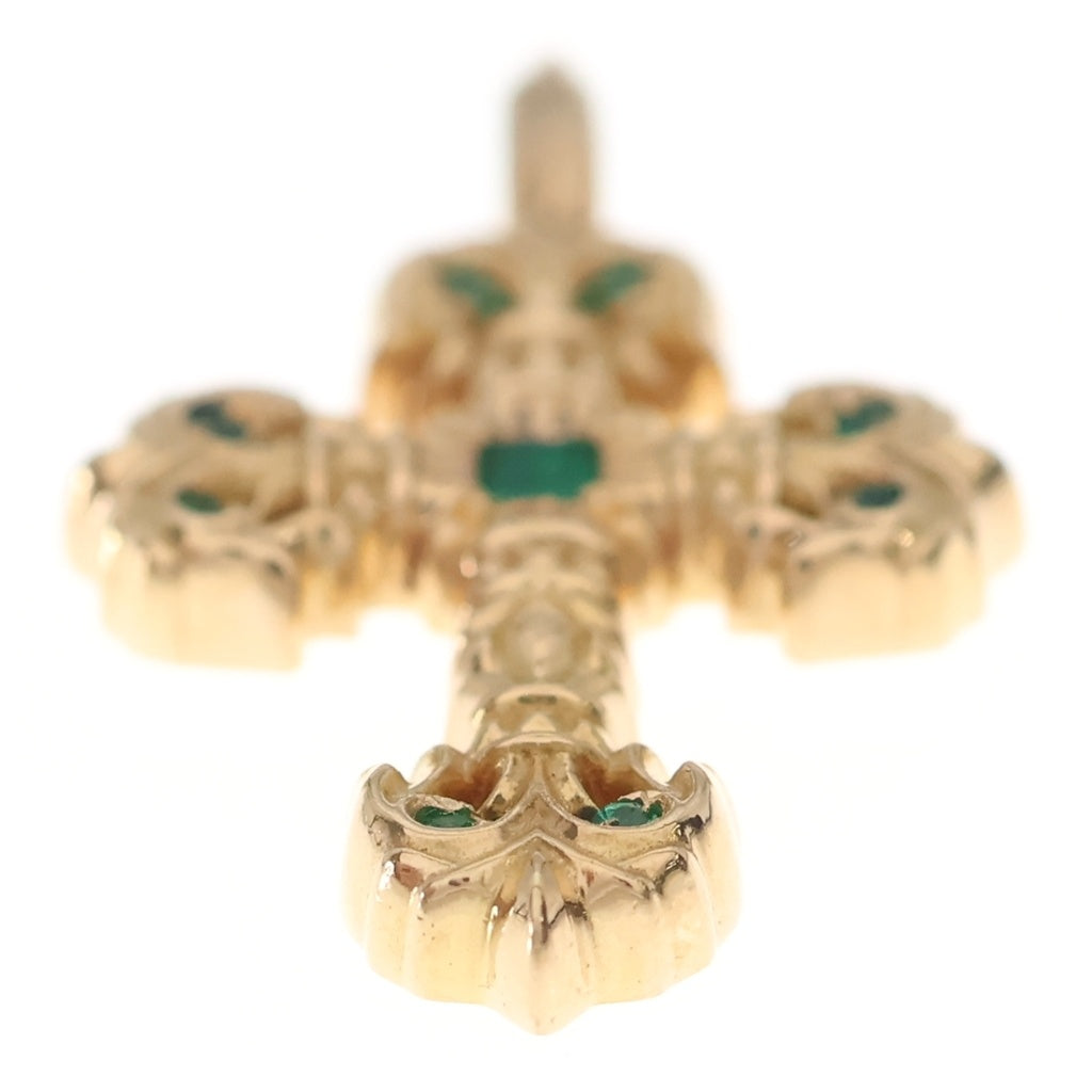 CHROME HEARTS(クロムハーツ) 22K CHARM FILIGREE TINY P EMRLD タイニーフィリグリー PAVEエメラルド ゴールドネックレストップ