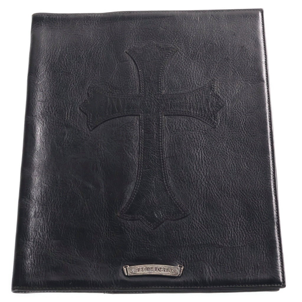 CHROME HEARTS(クロムハーツ) LARGE CROSS PATCH LEATHER BINDER ラージCHクロスパッチ付き レザーノートカバー バインダー ブラック