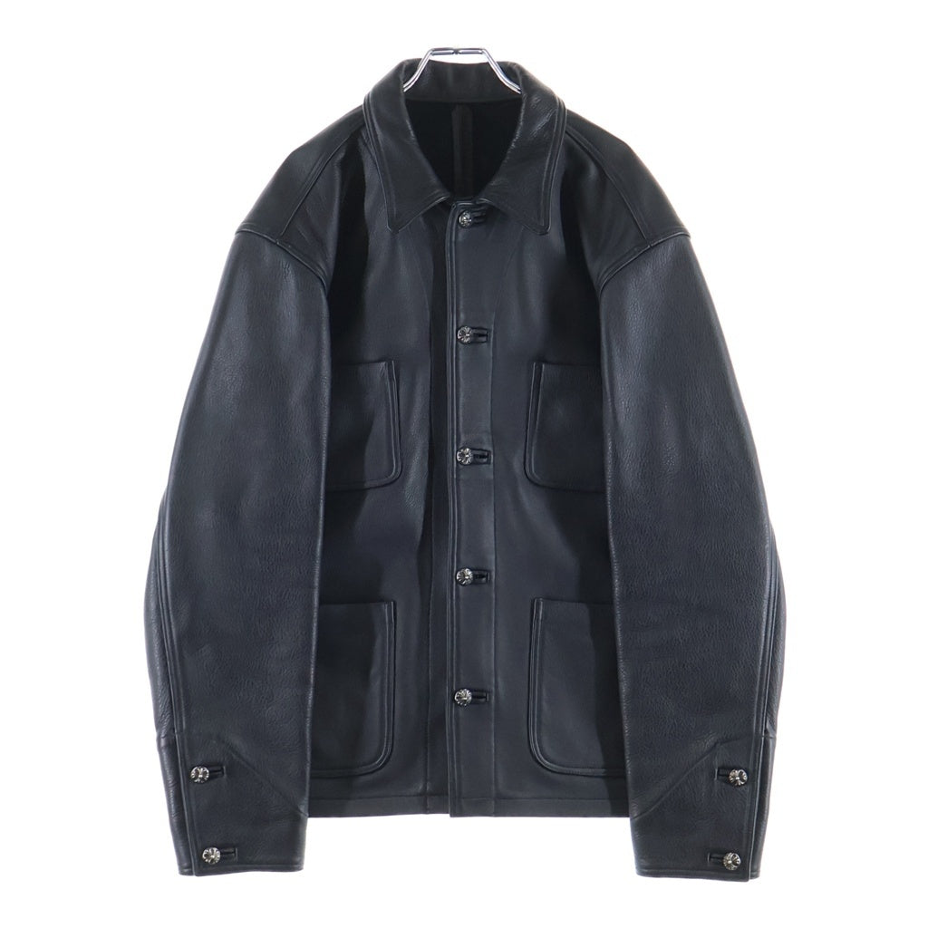 CHROME HEARTS(クロムハーツ) SOAP ON A ROPE LEATHER JACKET ソープオンアロープ クロスボールボタンレザージャケット カバーオール ブラック