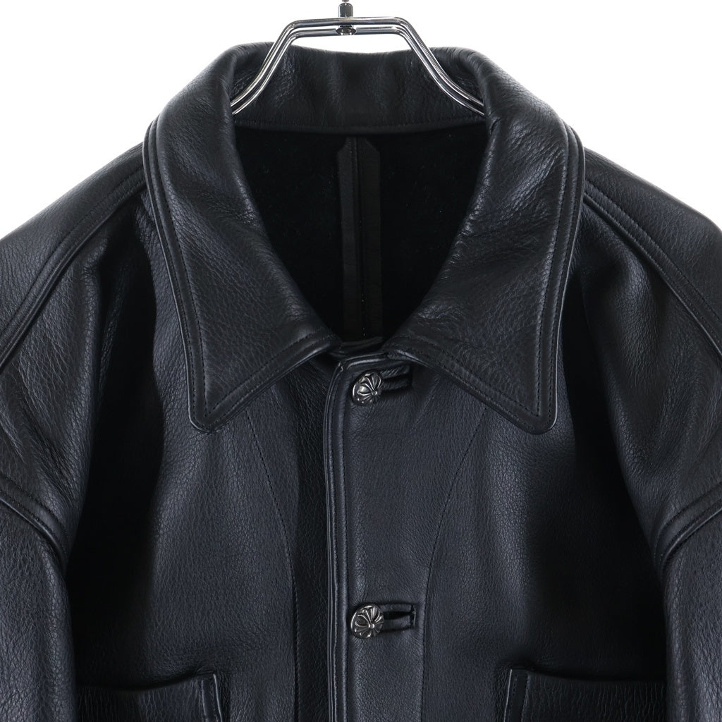 CHROME HEARTS(クロムハーツ) SOAP ON A ROPE LEATHER JACKET ソープオンアロープ クロスボールボタンレザージャケット カバーオール ブラック