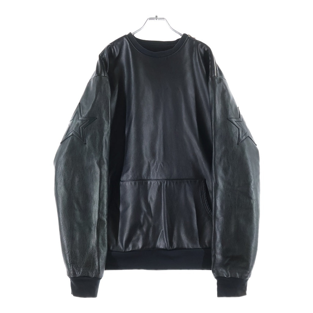 CHROME HEARTS(クロムハーツ) STAR PATCH LEATHER SWTSHRT スターパッチ付きクロスボールショルダージップレザースウェット ブラック