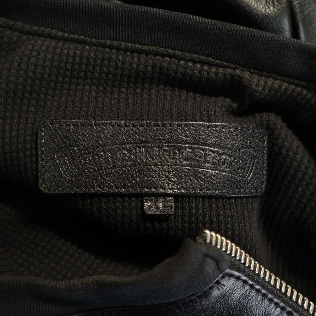 CHROME HEARTS(クロムハーツ) STAR PATCH LEATHER SWTSHRT スターパッチ付きクロスボールショルダージップレザースウェット ブラック