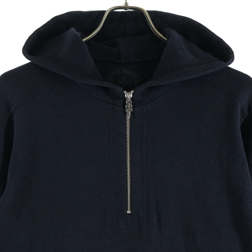 CHROME HEARTS(クロムハーツ) CROSS PATCH SWTSHRT HD HALF-ZIP 袖タイニーCHクロスパッチ付きハーフジップパーカー ブラック